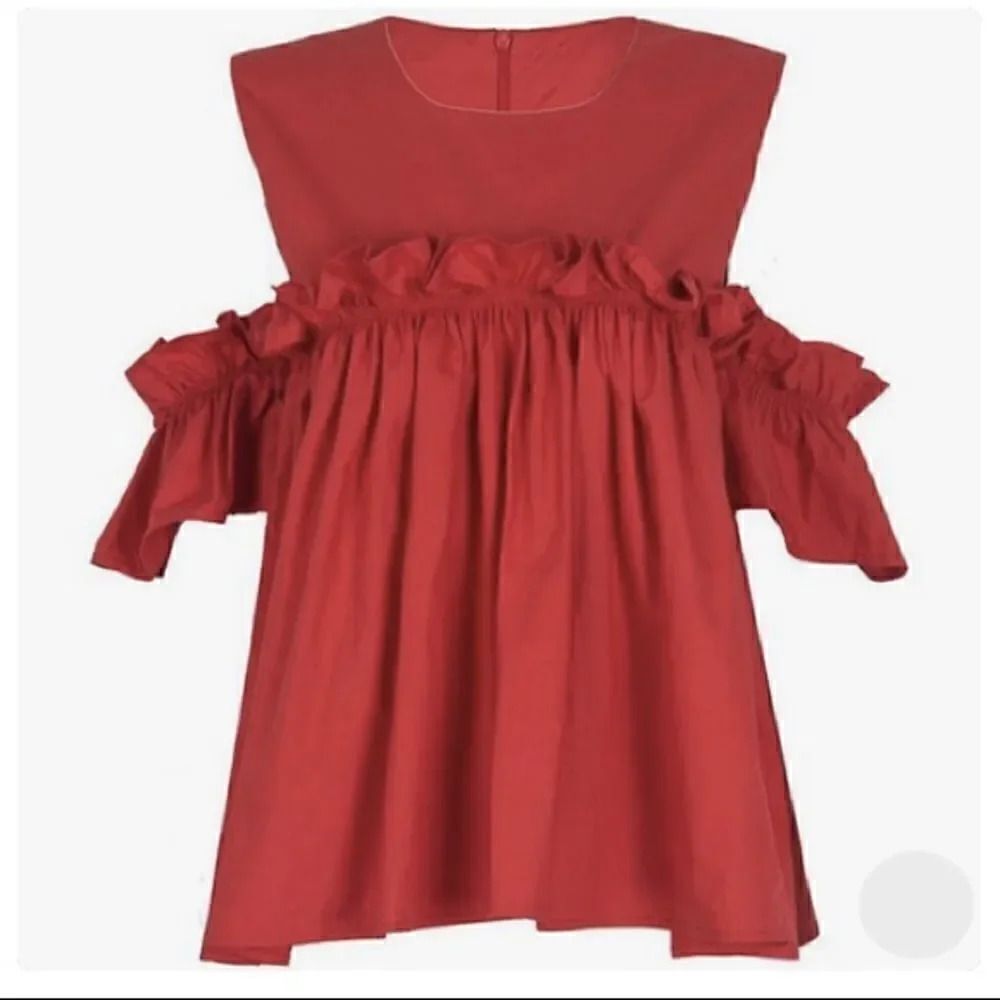 Choies Red Cold Shoulder Ruffle Babydoll Top